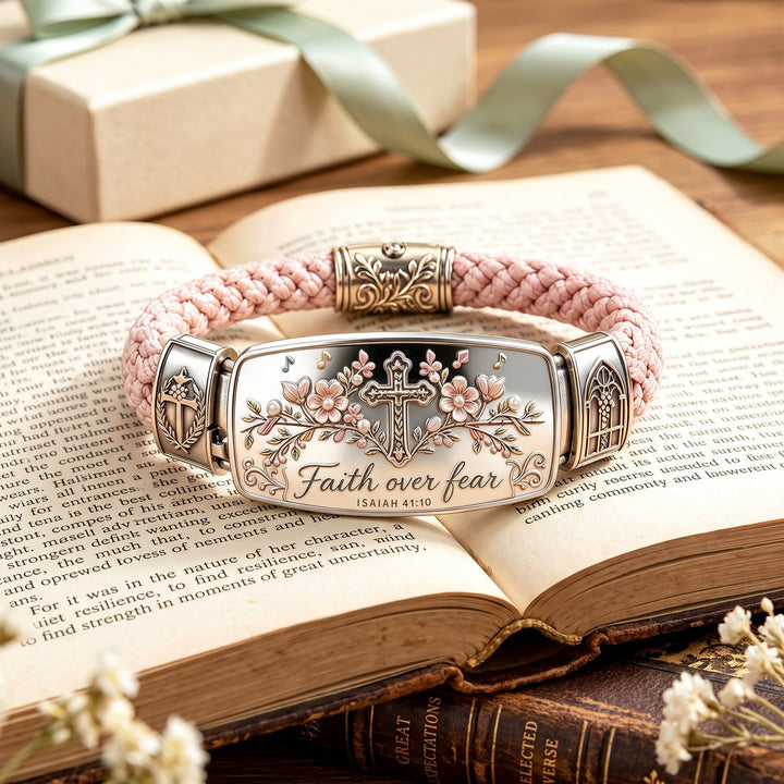 Scripture Strength Floral Cross Bracelet with Isaiah 41:10 Engraving