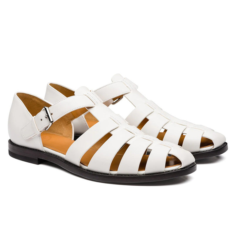 Men's Leather Closed Toe Summer Sandals with Buckle