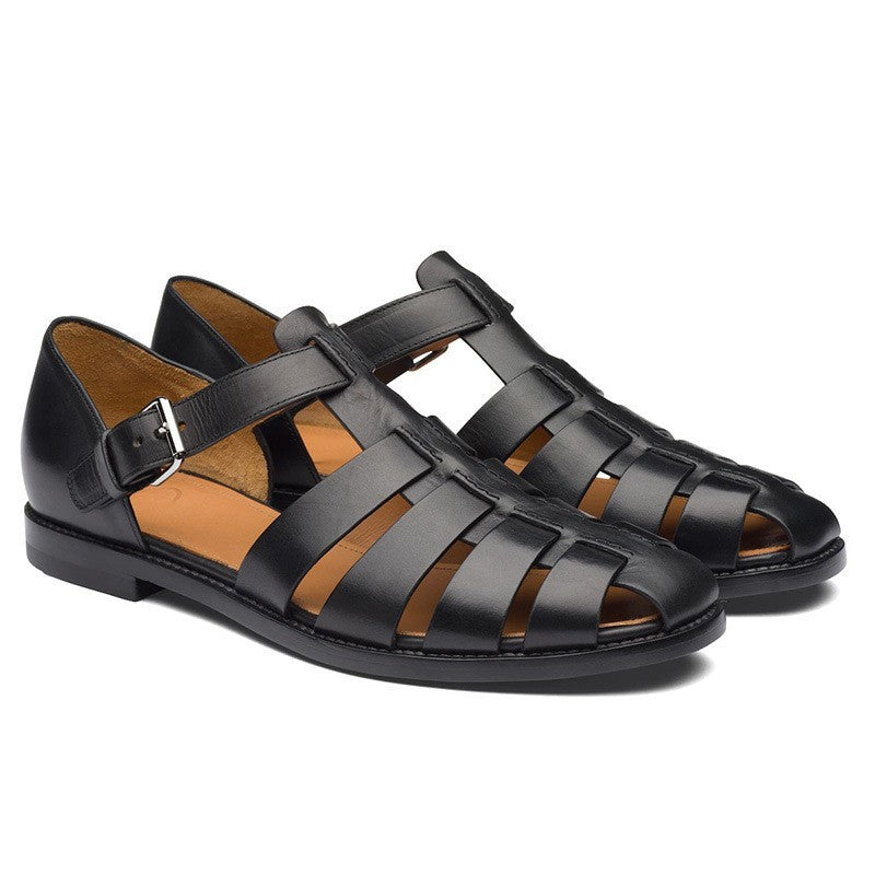Men's Leather Closed Toe Summer Sandals with Buckle
