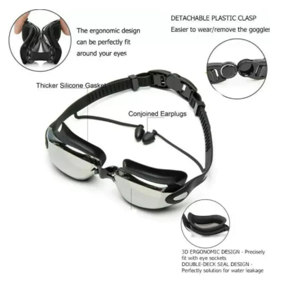 Pro Swimmer's Anti-Fog Goggle Kit with Swim Cap and Ear Plugs