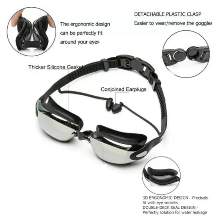 Pro Swimmer's Anti-Fog Goggle Kit with Swim Cap and Ear Plugs