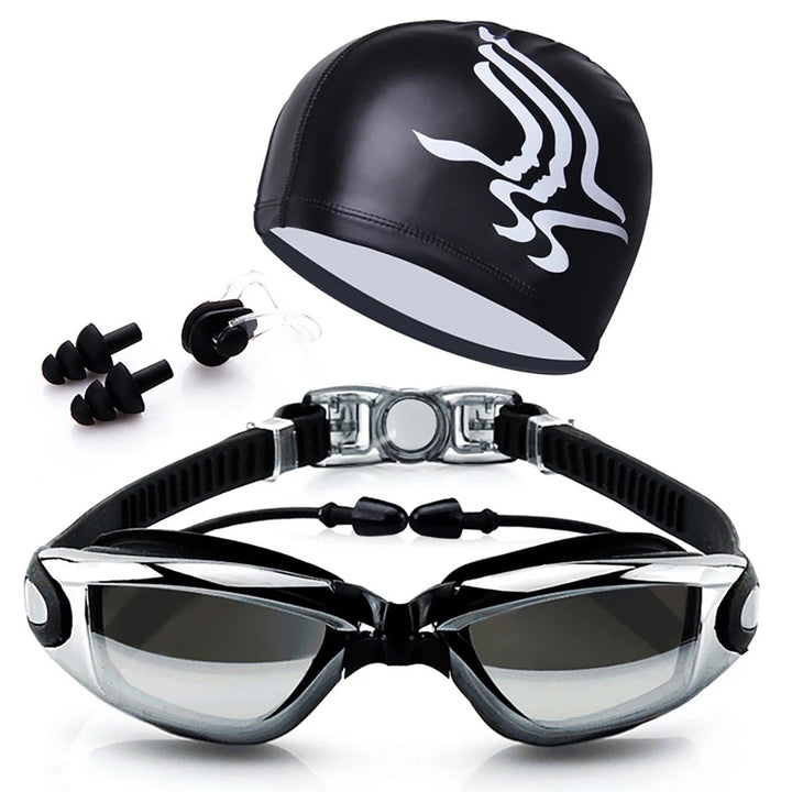 Pro Swimmer's Anti-Fog Goggle Kit with Swim Cap and Ear Plugs