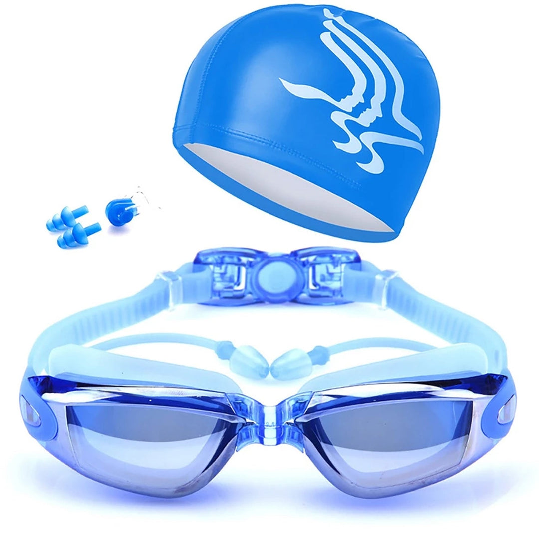 Pro Swimmer's Anti-Fog Goggle Kit with Swim Cap and Ear Plugs