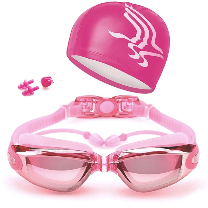 Pro Swimmer's Anti-Fog Goggle Kit with Swim Cap and Ear Plugs