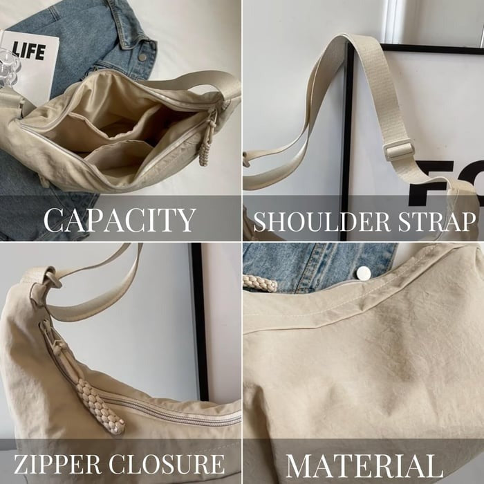 Crescent Nylon Crossbody Hobo Bag - Medium Slouchy Shoulder Purse