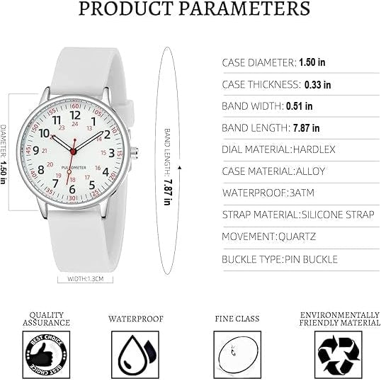 Nurse Watch Analog Wristwatch Second Hand Silicone Strap