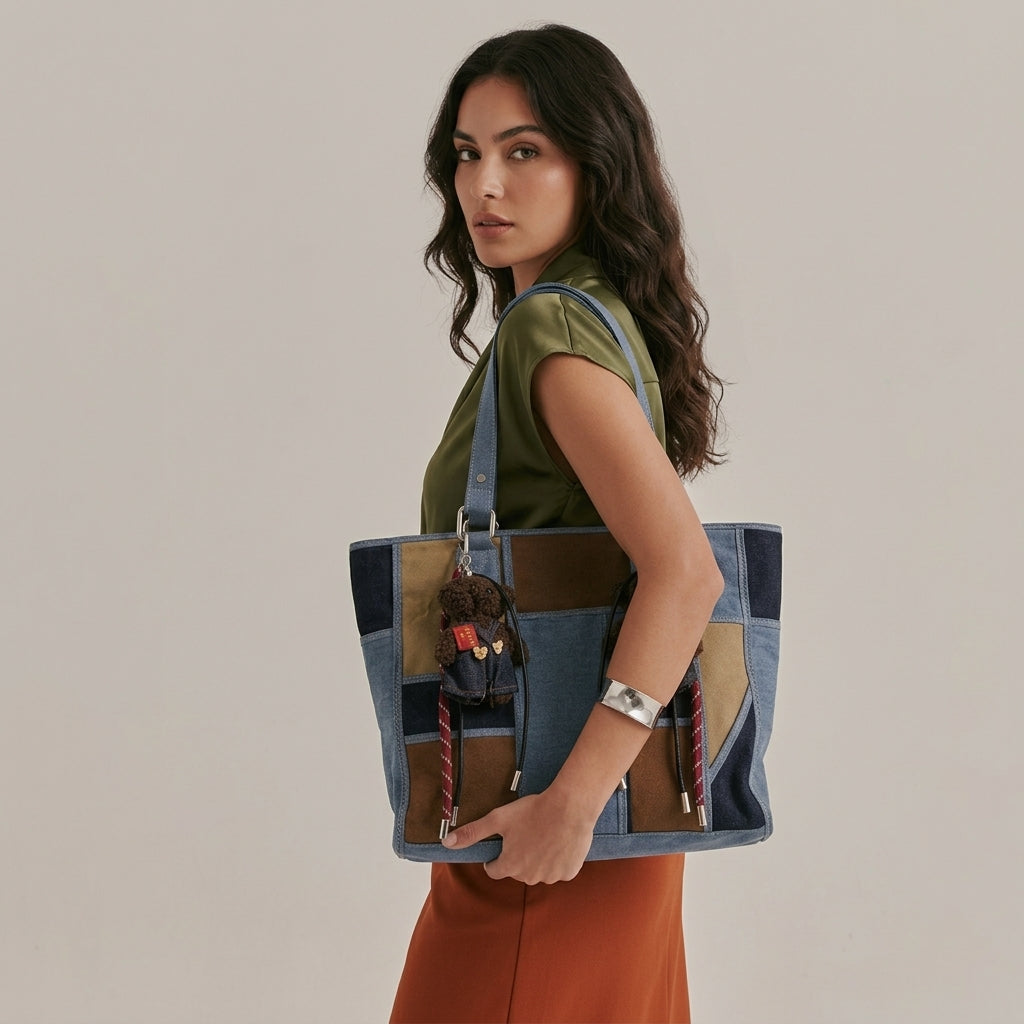 Indigo – Large Denim Patchwork Tote Bag for Women
