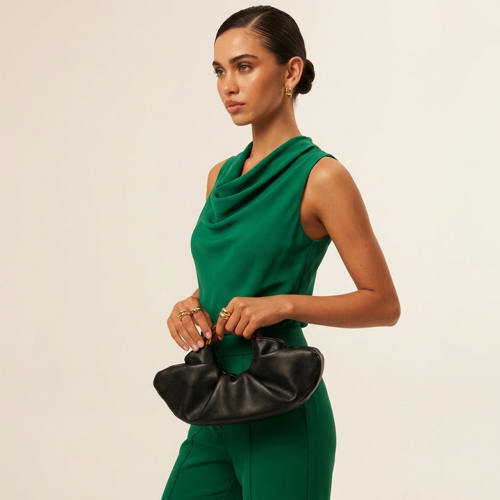 Nuvola – Ruched Vegan Cowhide Clutch Bag with Ring Handle