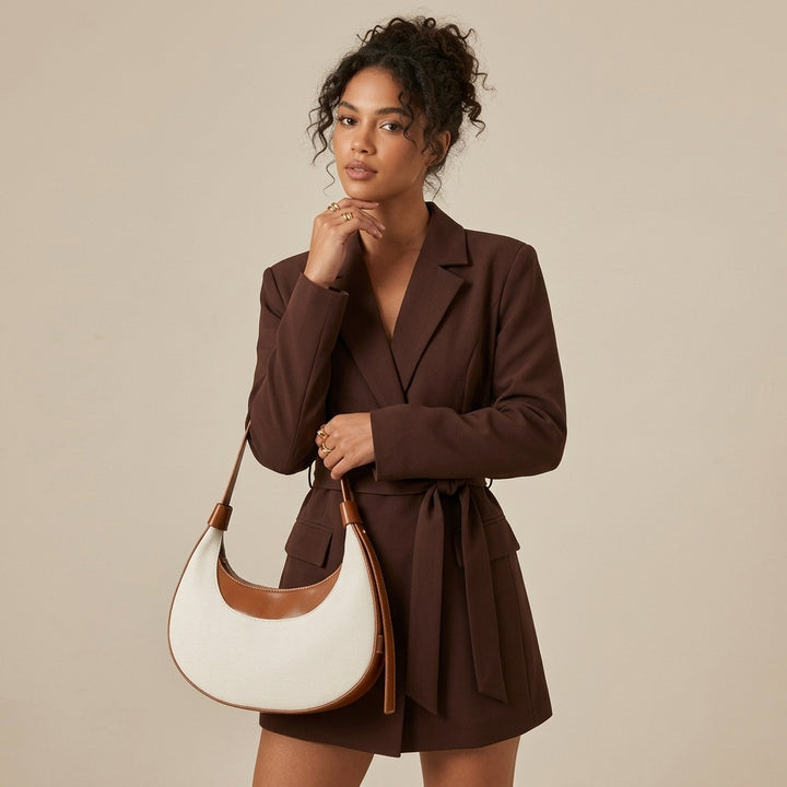 Luna – Canvas & Vegan Leather Crescent Shoulder Bag