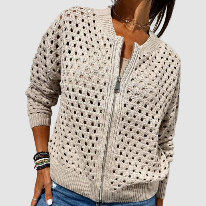 Orvyn | Women's Hollow Knit Zip-Up Cardigan — Open-Weave Layer with Zipper in 6 Colors | Westmere