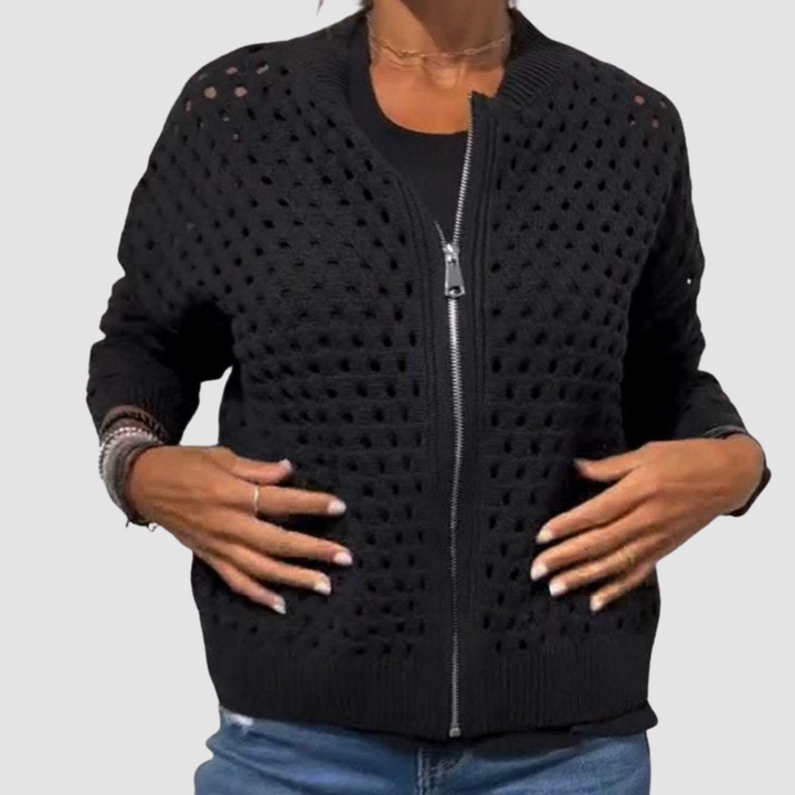 Orvyn | Women's Hollow Knit Zip-Up Cardigan — Open-Weave Layer with Zipper in 6 Colors | Westmere