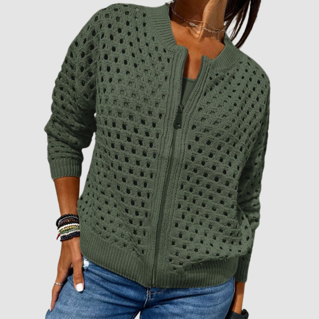 Orvyn | Women's Hollow Knit Zip-Up Cardigan — Open-Weave Layer with Zipper in 6 Colors | Westmere