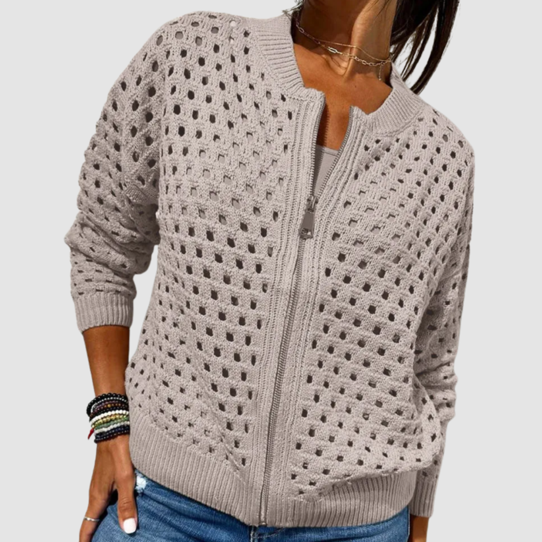 Orvyn | Women's Hollow Knit Zip-Up Cardigan — Open-Weave Layer with Zipper in 6 Colors | Westmere