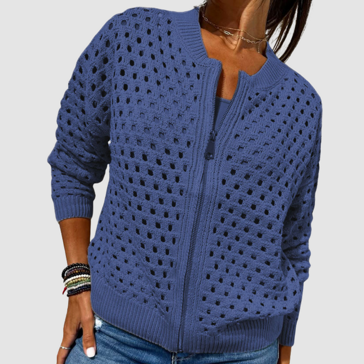 Orvyn | Women's Hollow Knit Zip-Up Cardigan — Open-Weave Layer with Zipper in 6 Colors | Westmere