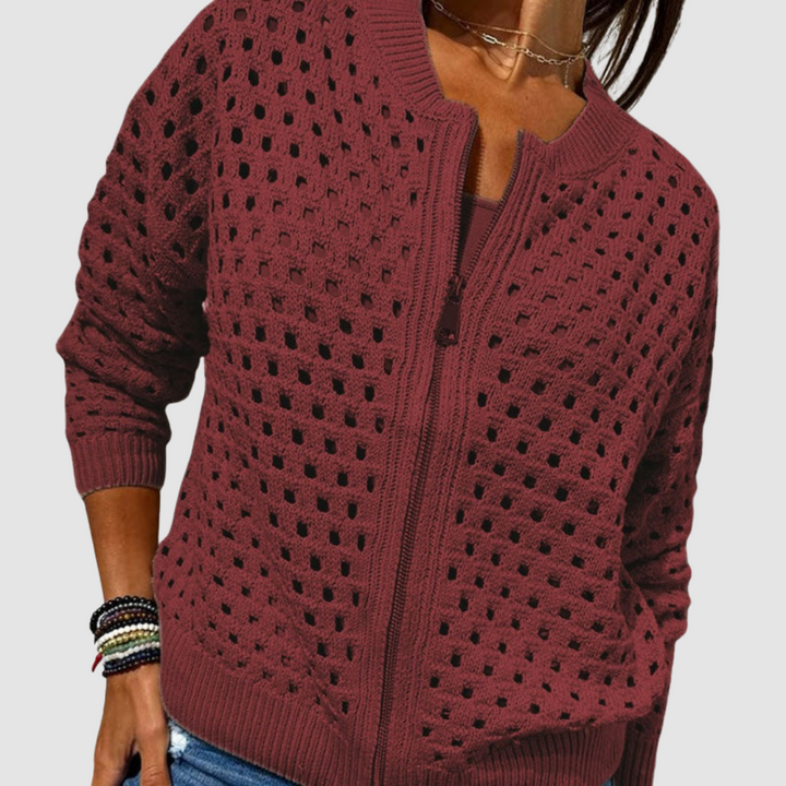 Orvyn | Women's Hollow Knit Zip-Up Cardigan — Open-Weave Layer with Zipper in 6 Colors | Westmere