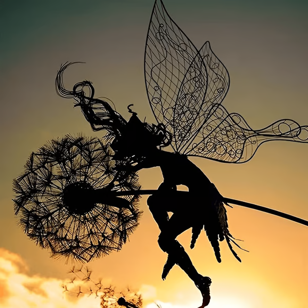 Dandelion Fairy Steel Garden Sculpture with Rust-Resistant Coating