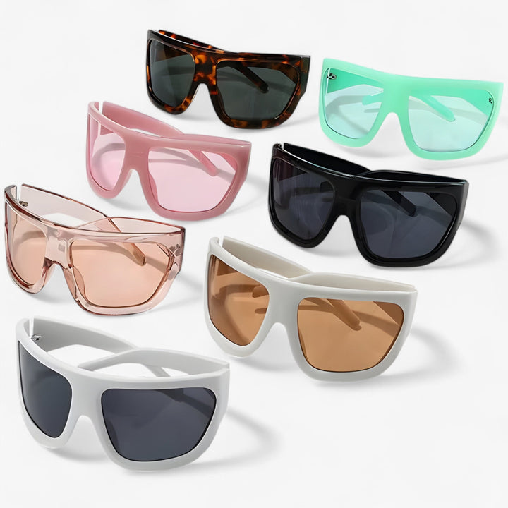 Oversized Wraparound Shield Sunglasses with Metallic Accents