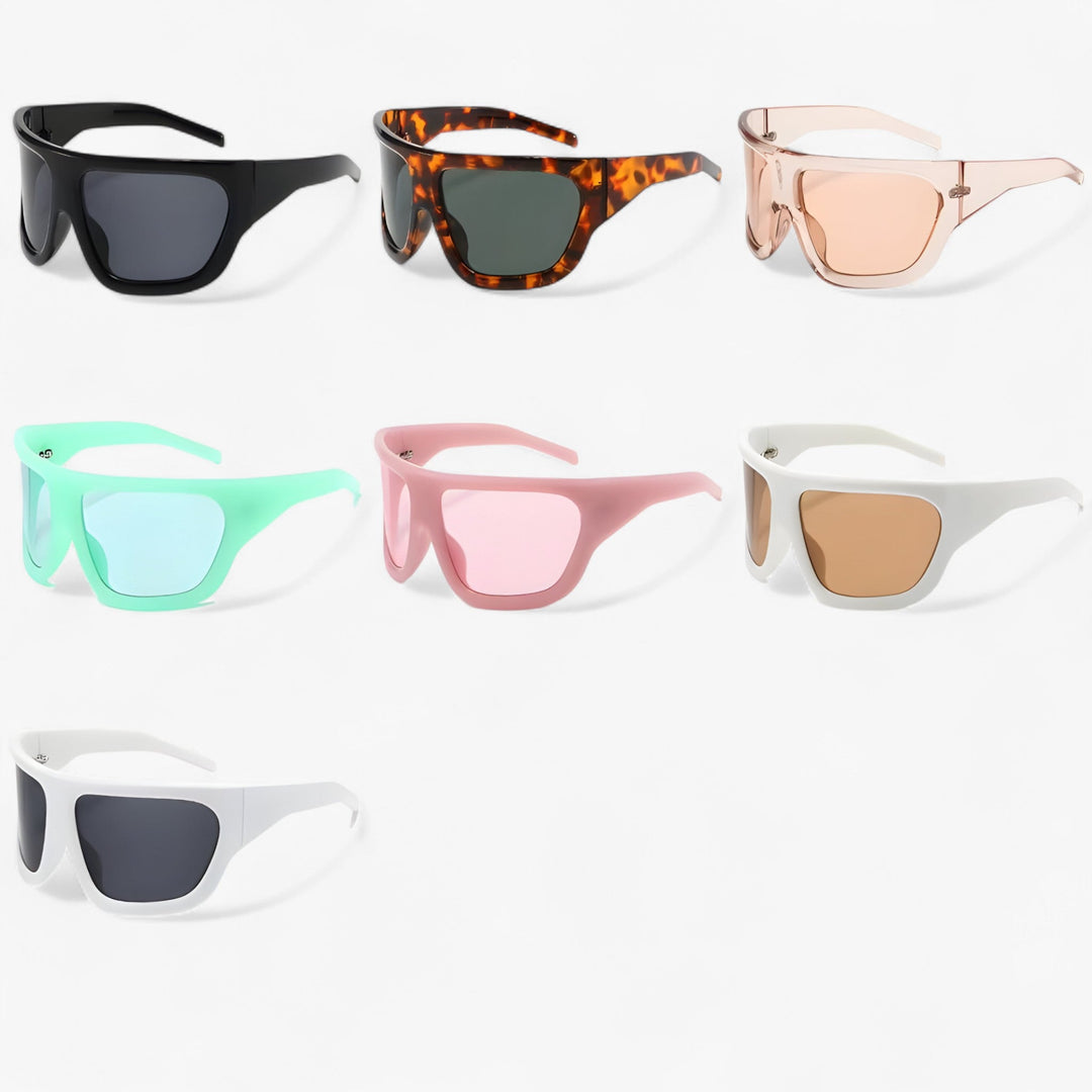 Oversized Wraparound Shield Sunglasses with Metallic Accents