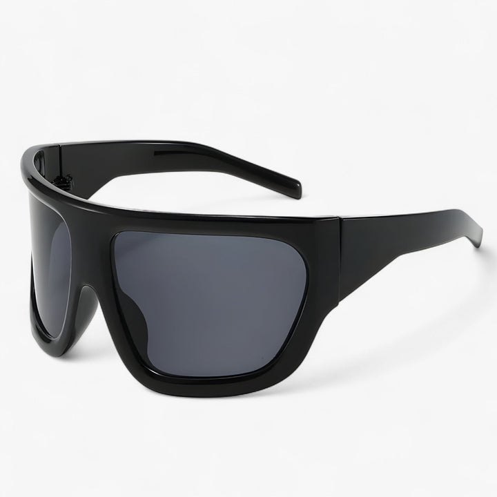 Oversized Wraparound Shield Sunglasses with Metallic Accents