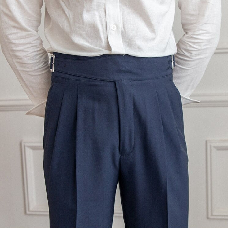 Men's High-Waist Gurkha Trousers with Metal Buckles – Classic Straight Fit
