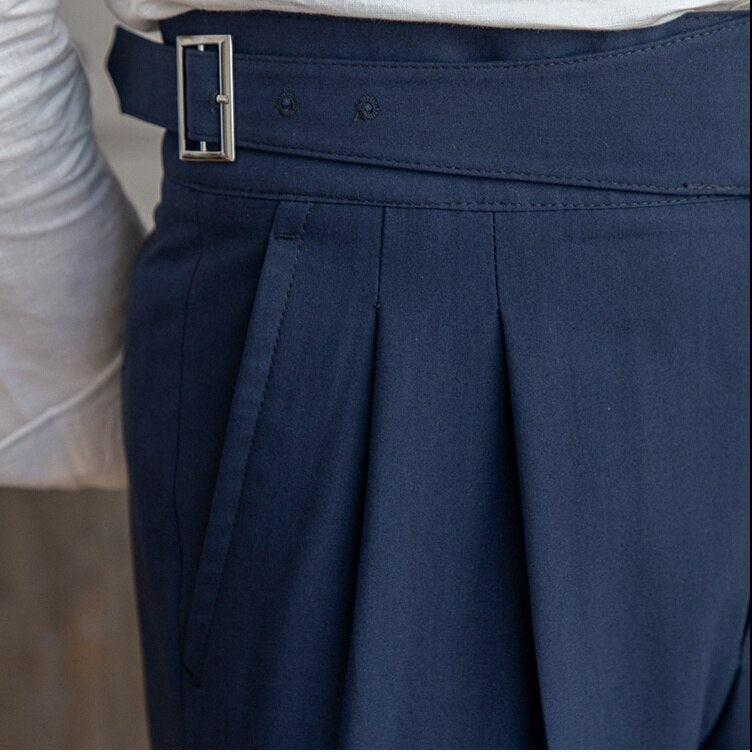 Men's High-Waist Gurkha Trousers with Metal Buckles – Classic Straight Fit
