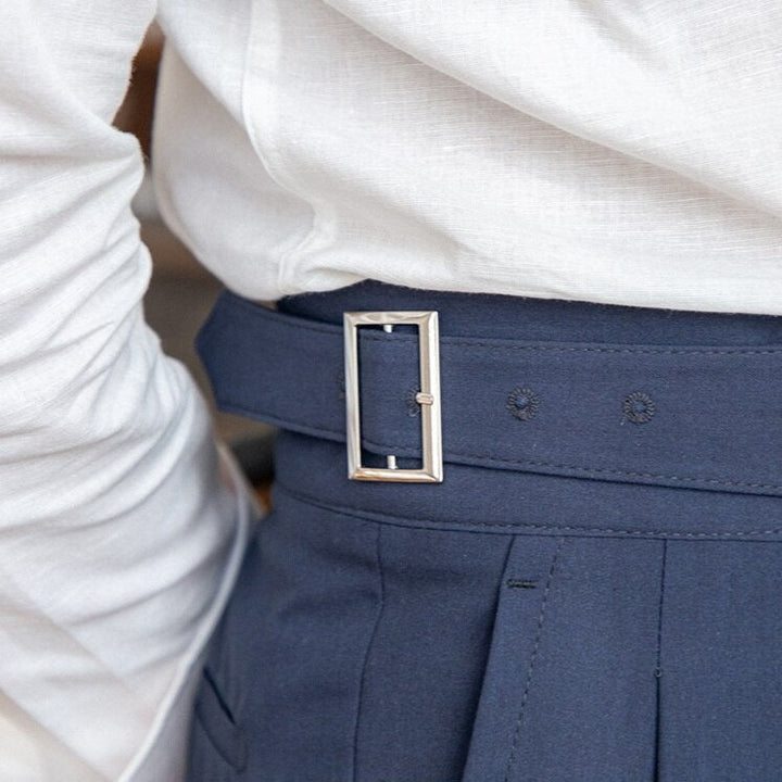 Men's High-Waist Gurkha Trousers with Metal Buckles – Classic Straight Fit