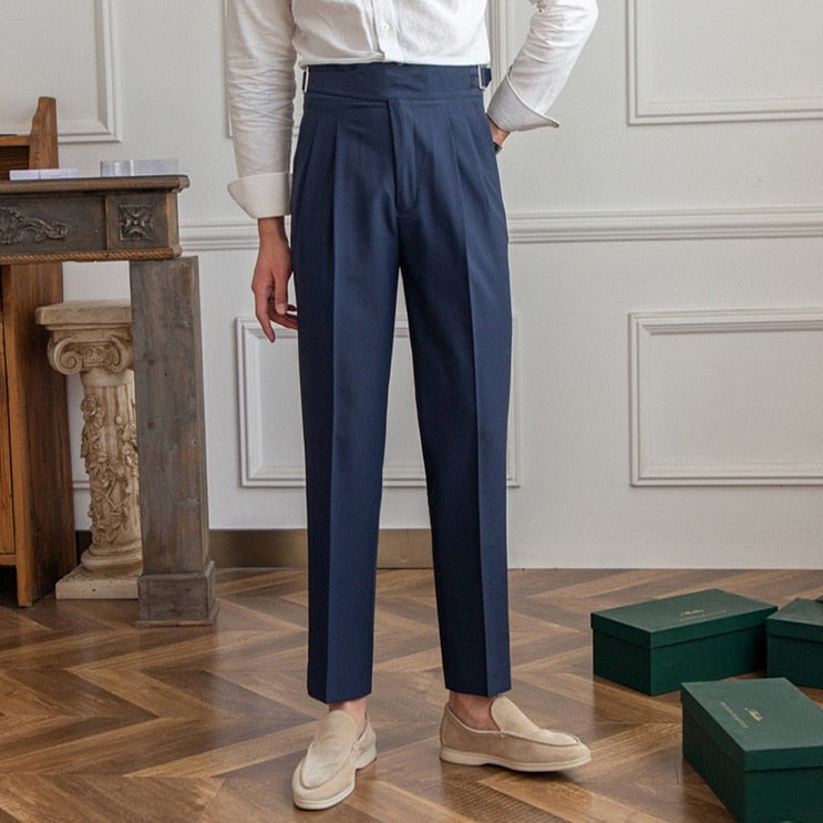Men's High-Waist Gurkha Trousers with Metal Buckles – Classic Straight Fit
