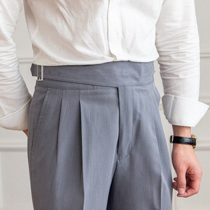 Men's High-Waist Gurkha Trousers with Metal Buckles – Classic Straight Fit