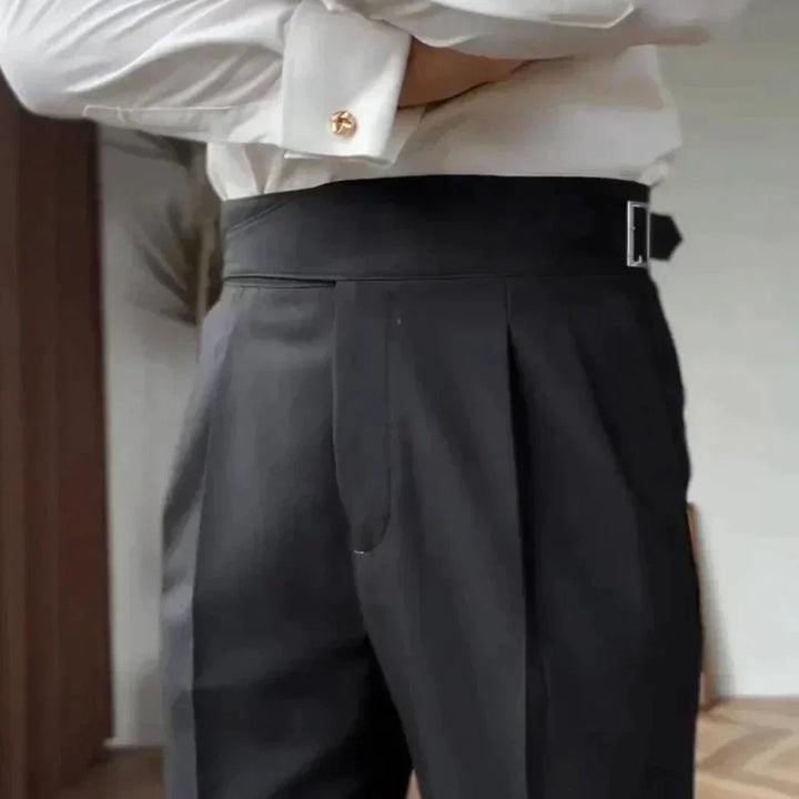 Men's High-Waist Gurkha Trousers with Metal Buckles – Classic Straight Fit