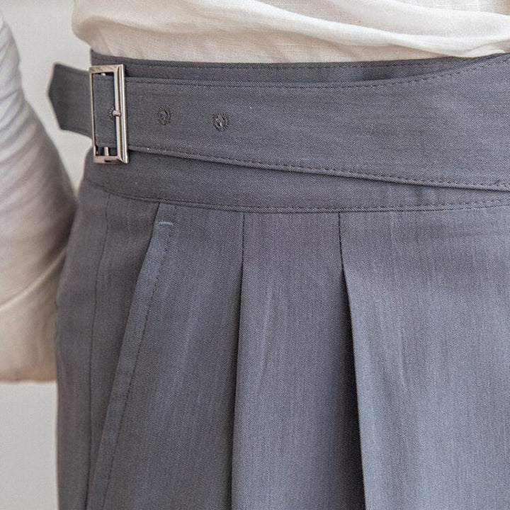 Men's High-Waist Gurkha Trousers with Metal Buckles – Classic Straight Fit