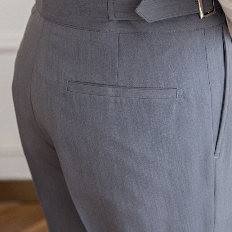 Men's High-Waist Gurkha Trousers with Metal Buckles – Classic Straight Fit