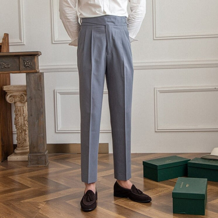 Men's High-Waist Gurkha Trousers with Metal Buckles – Classic Straight Fit