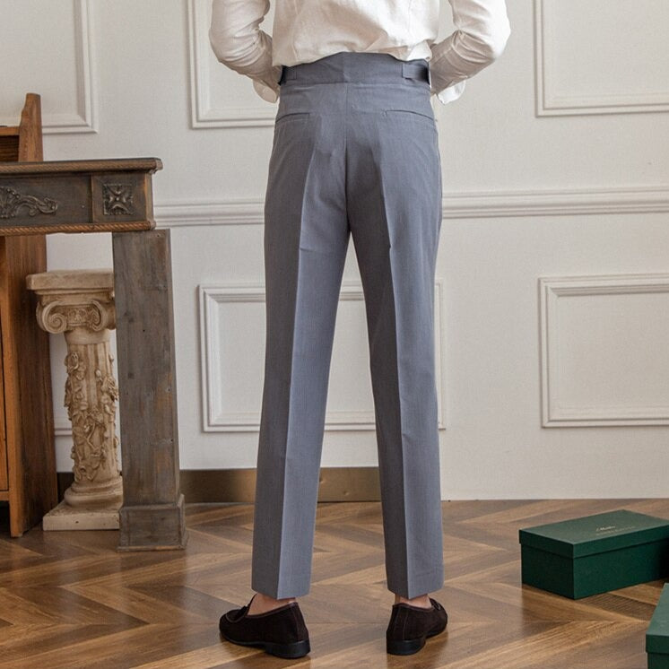Men's High-Waist Gurkha Trousers with Metal Buckles – Classic Straight Fit