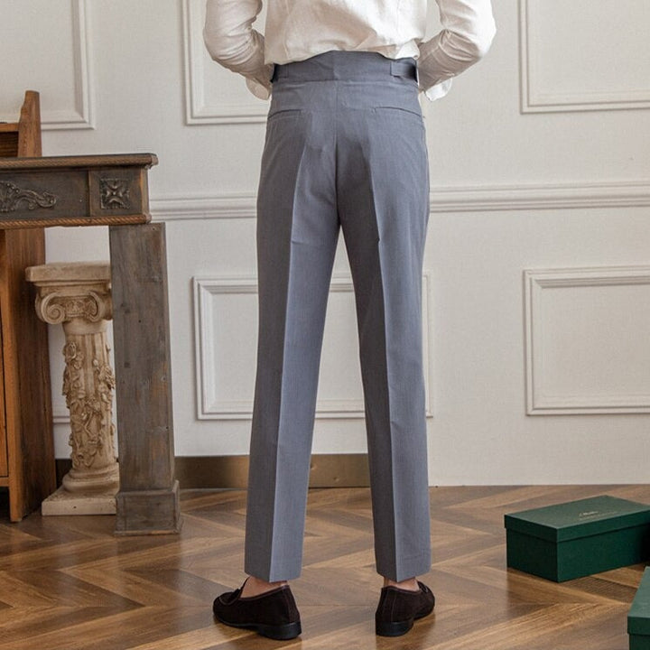 Men's High-Waist Gurkha Trousers with Metal Buckles – Classic Straight Fit