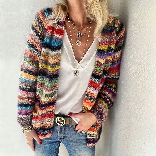Pemba | Women's Multicolor Open Front Knit Cardigan — Bold Statement Layer in 2 Colors | Westmere