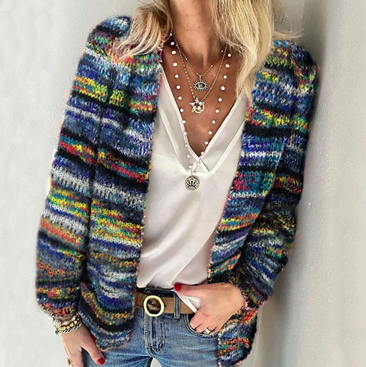 Pemba | Women's Multicolor Open Front Knit Cardigan — Bold Statement Layer in 2 Colors | Westmere