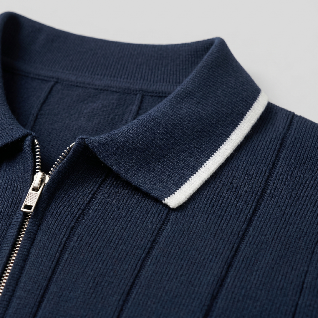 Men's Vertical Stripe Zip-Neck Polo