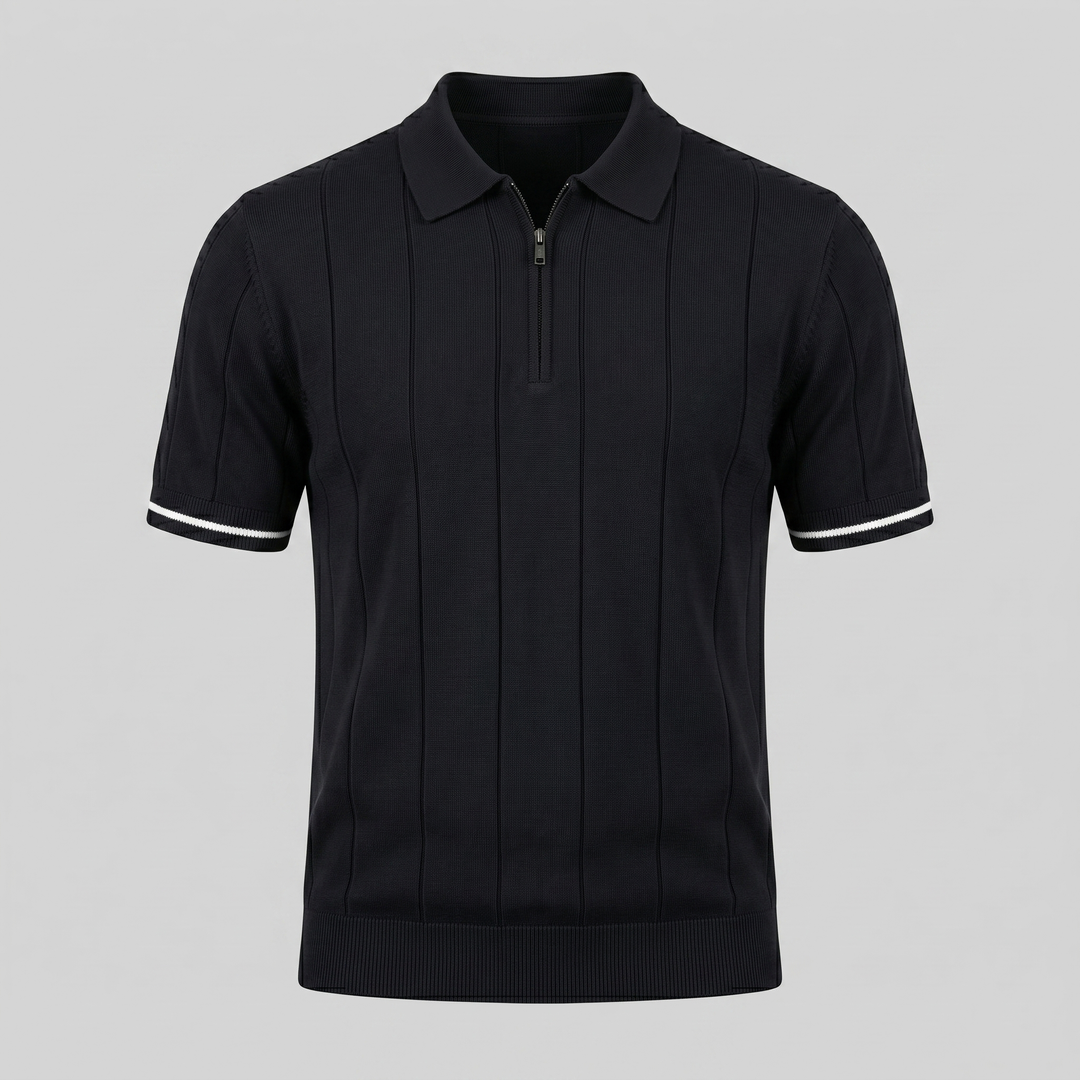 Men's Vertical Stripe Zip-Neck Polo