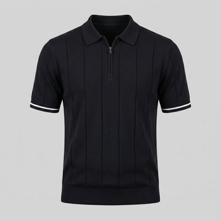 Men's Vertical Stripe Zip-Neck Polo