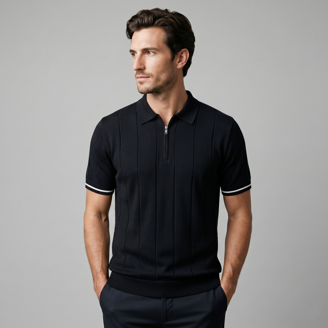 Men's Vertical Stripe Zip-Neck Polo