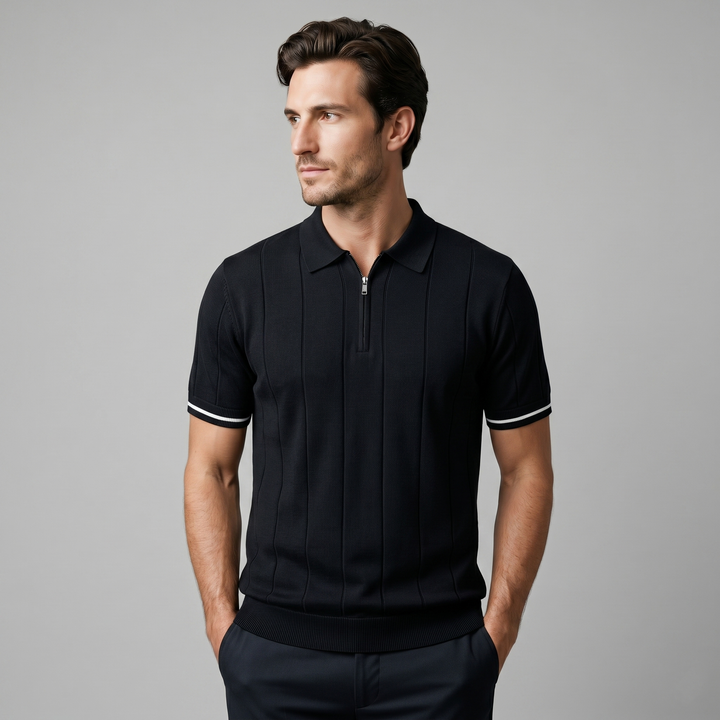 Men's Vertical Stripe Zip-Neck Polo