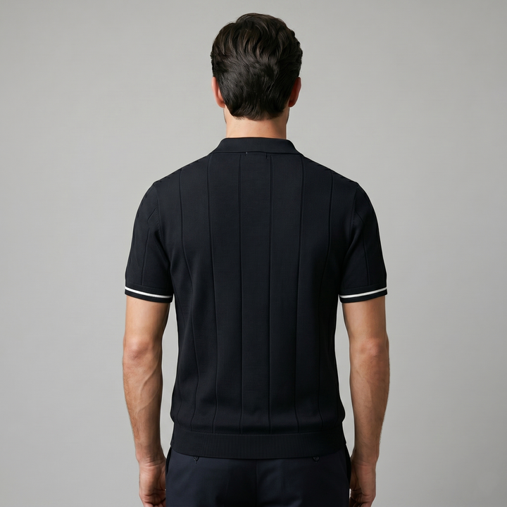 Men's Vertical Stripe Zip-Neck Polo