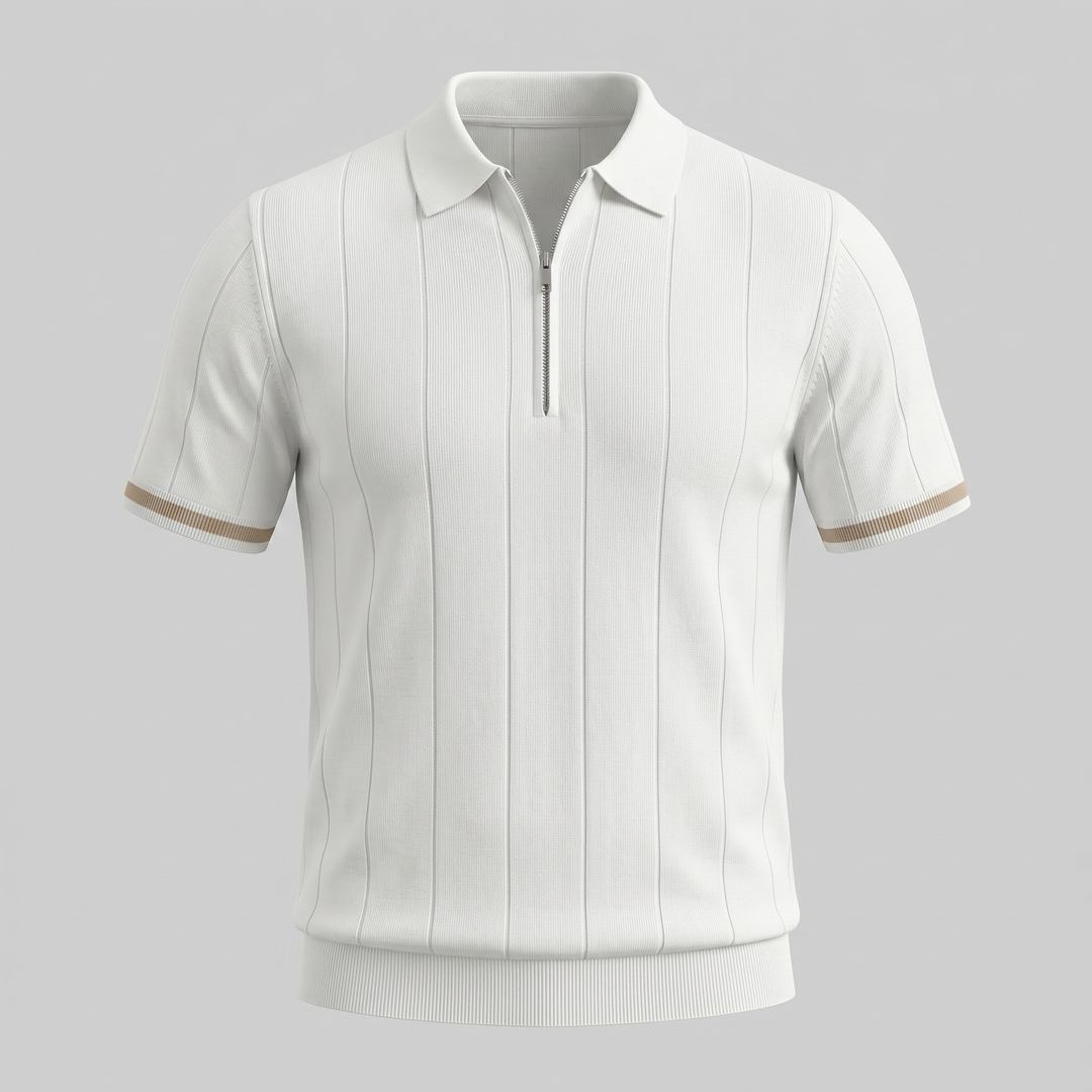 Men's Vertical Stripe Zip-Neck Polo