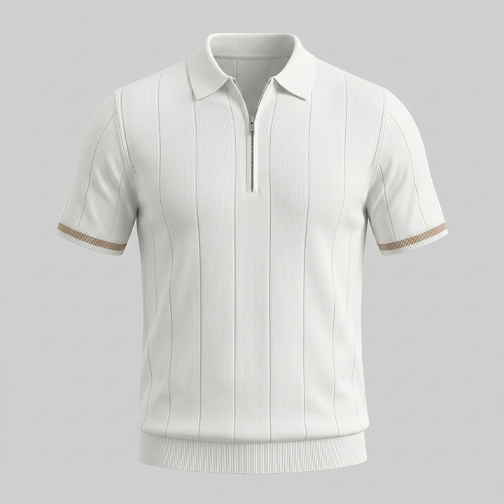 Men's Vertical Stripe Zip-Neck Polo