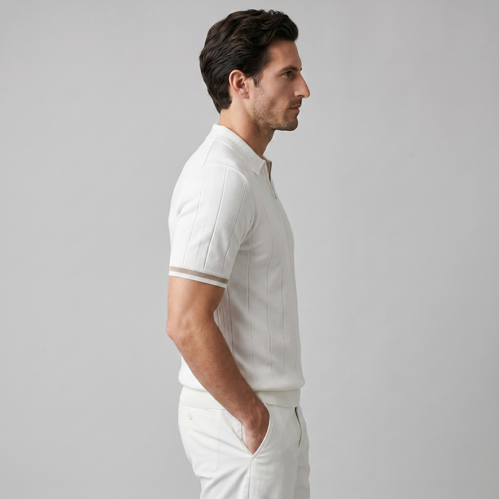 Men's Vertical Stripe Zip-Neck Polo
