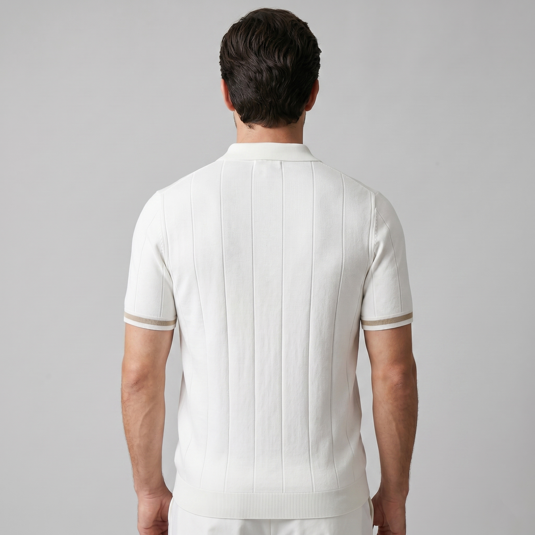 Men's Vertical Stripe Zip-Neck Polo