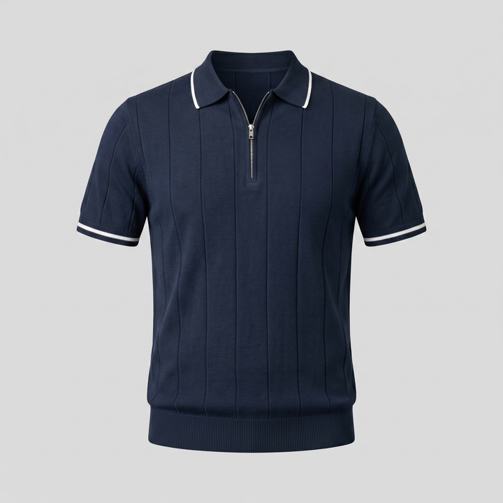 Men's Vertical Stripe Zip-Neck Polo