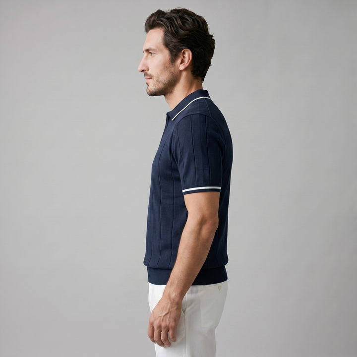 Men's Vertical Stripe Zip-Neck Polo