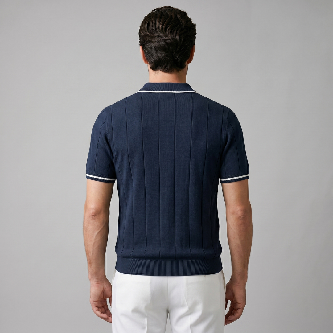 Men's Vertical Stripe Zip-Neck Polo