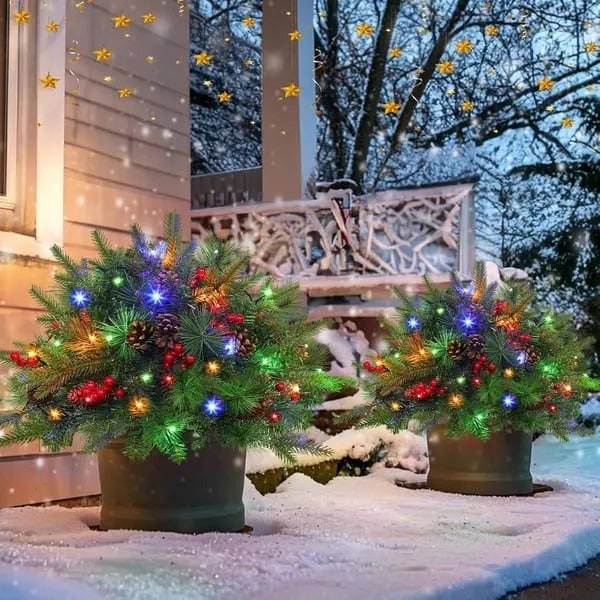 Luminous Evergreen Urn Arrangement with LED Lights - Holiday Decor